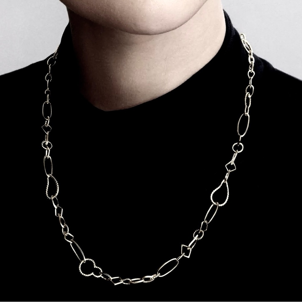 RARE LAGOS Sterling Silver Textured multi shapes Link Necklace